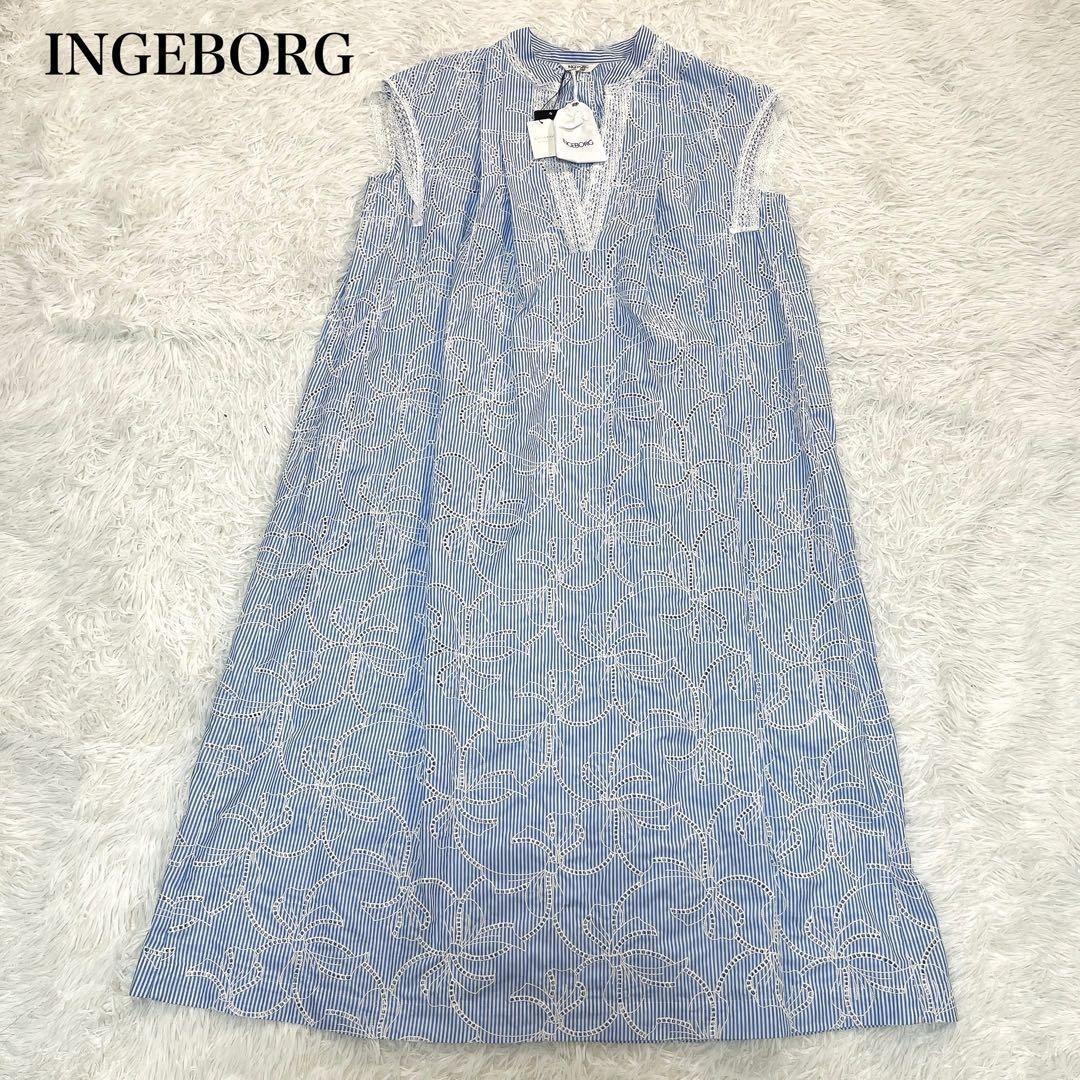 試着のみ✨完売品✨インゲボルグ 2024年 リボン 刺繍 ワンピース　ストライプ