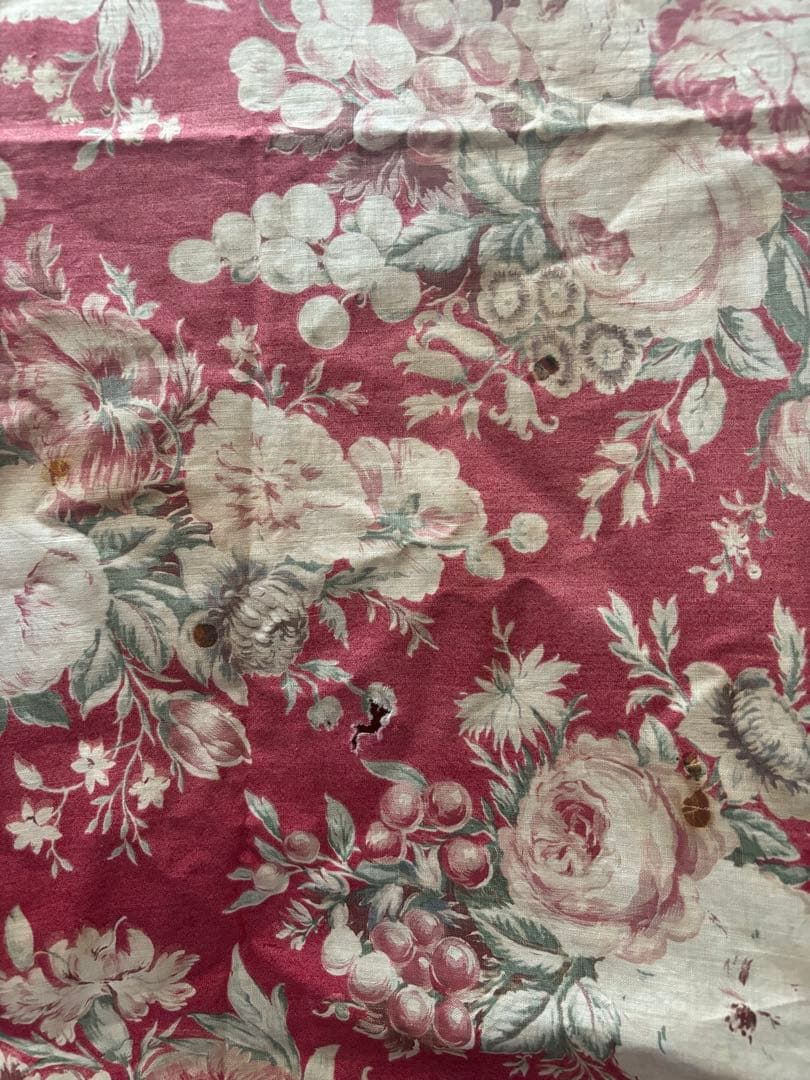 赤い花柄フリンジ付き クロス ファブリック アンティーク フランスアンティーク