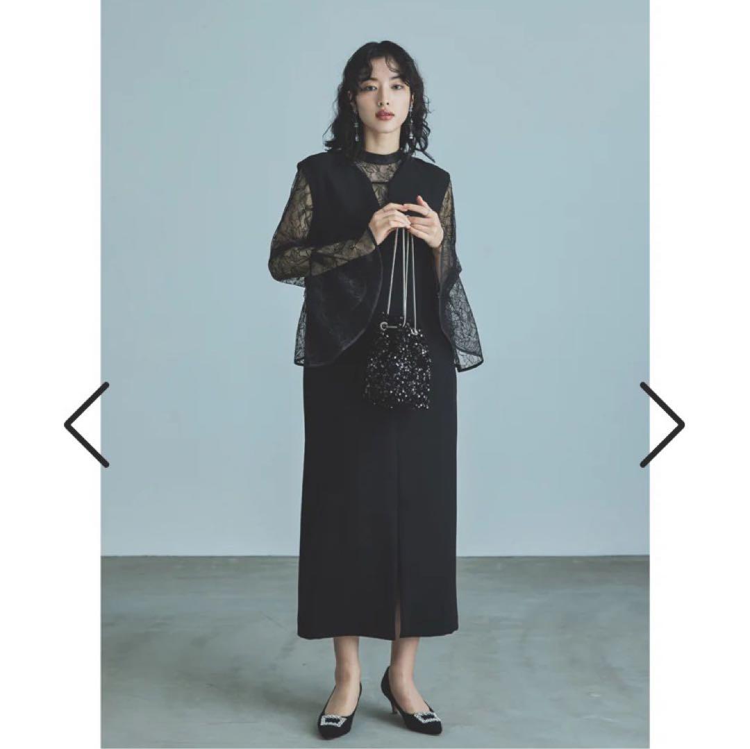 ニアナ ベルスリーブスリットドレス パーティードレス