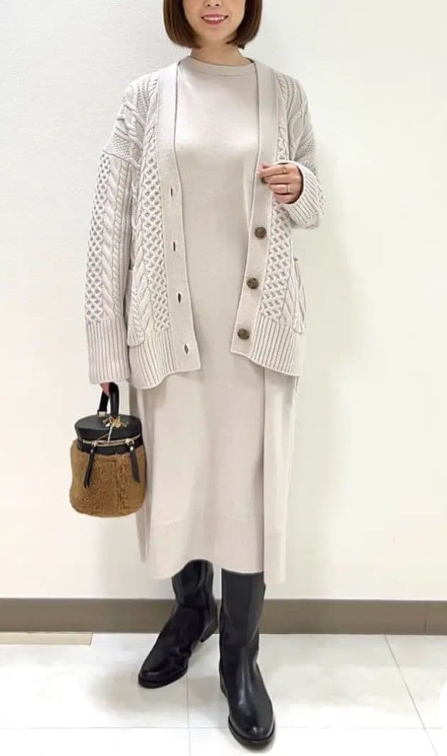 23区【洗える】ウールカシミヤ ニットワンピース 32 黒