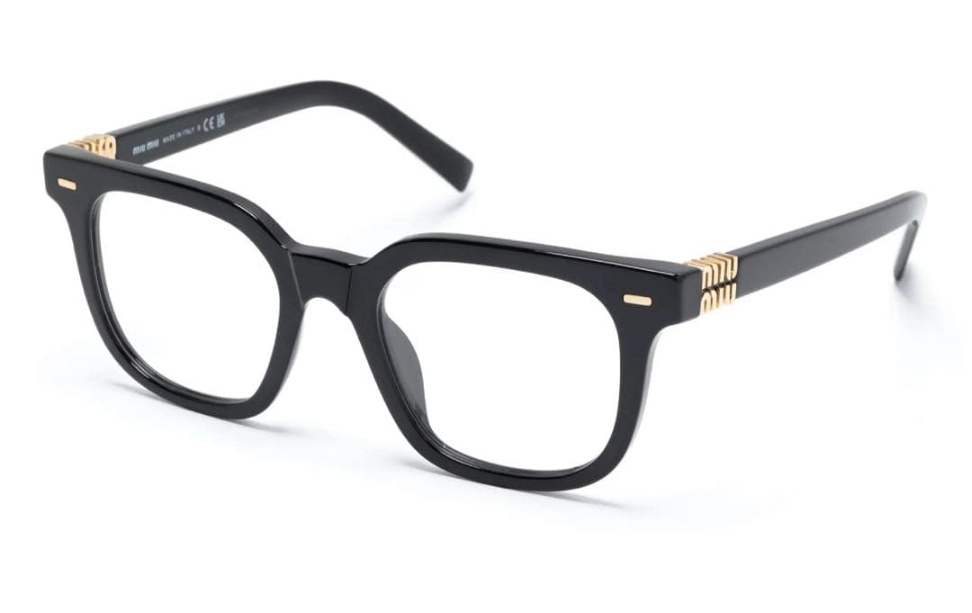 Miumiu ミュウミュウ黒のスクエアフレームメガネ ゴールドアクセント