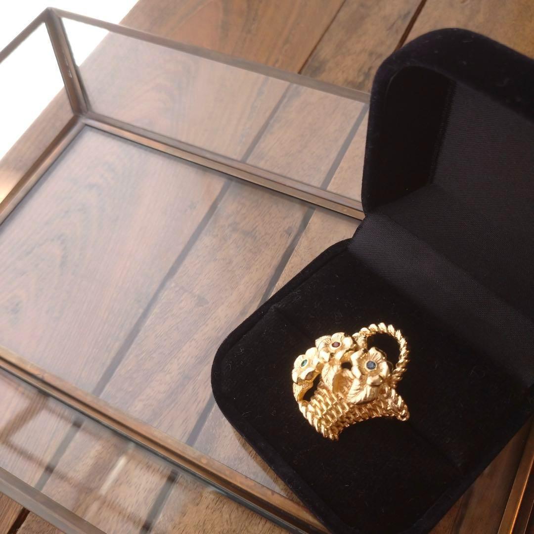 希少美品　Dior ヴィンテージ　ブローチ　ゴールド　籠　バスケット　フラワー