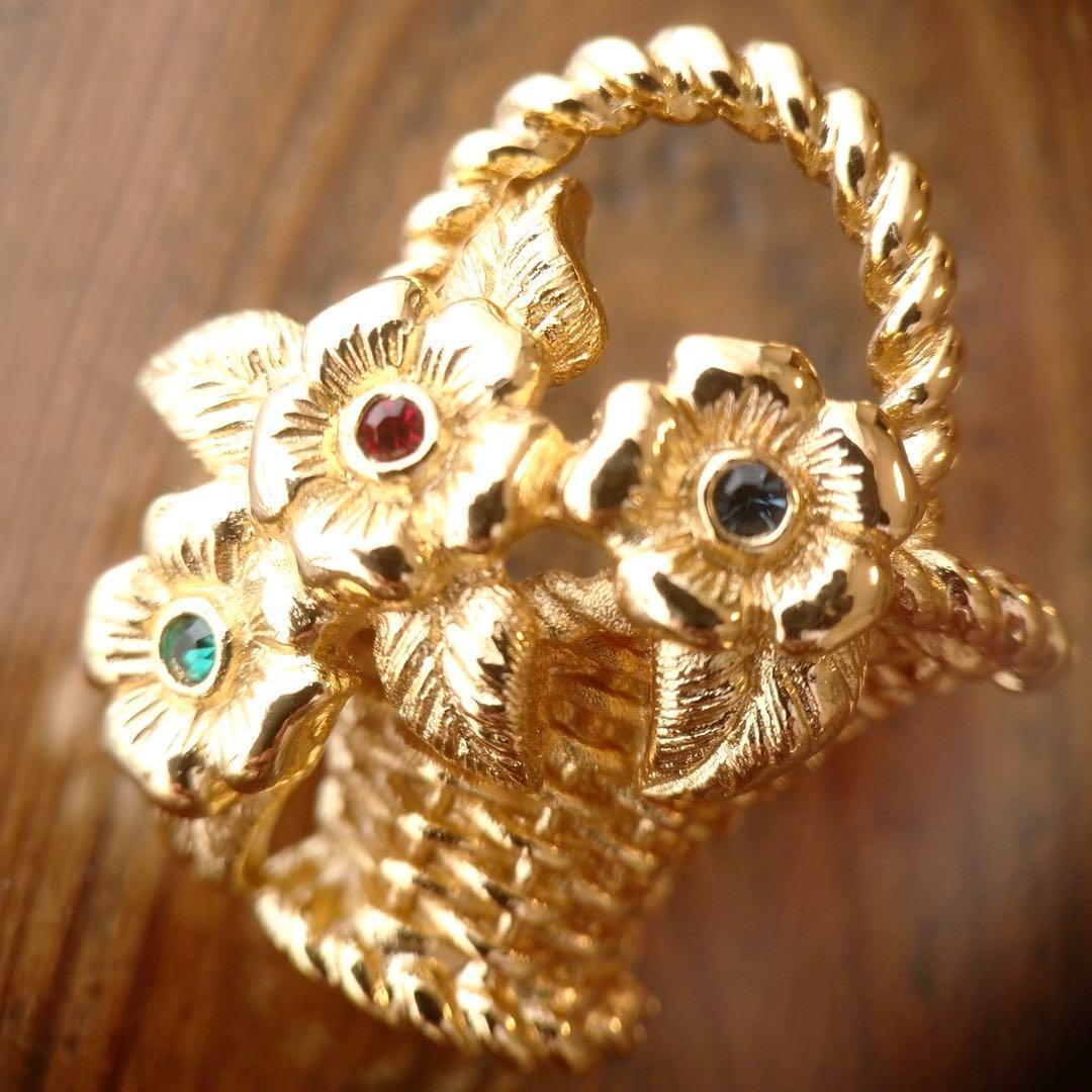 希少美品　Dior ヴィンテージ　ブローチ　ゴールド　籠　バスケット　フラワー