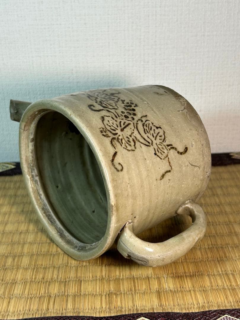 御深井焼水注　湯桶　葡萄印判図 江戸時代　蓋無し