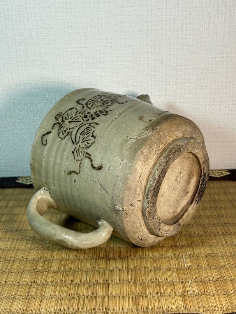 御深井焼水注　湯桶　葡萄印判図 江戸時代　蓋無し