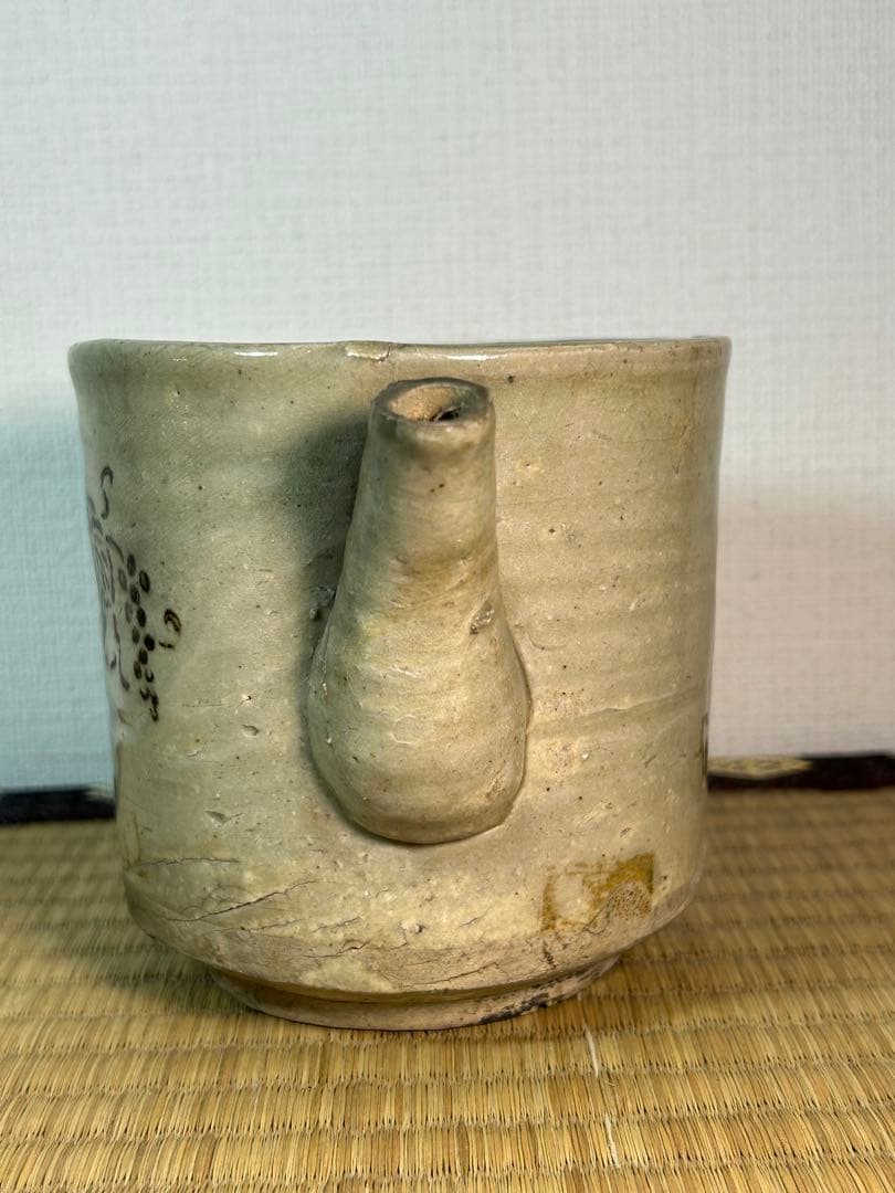 御深井焼水注　湯桶　葡萄印判図 江戸時代　蓋無し
