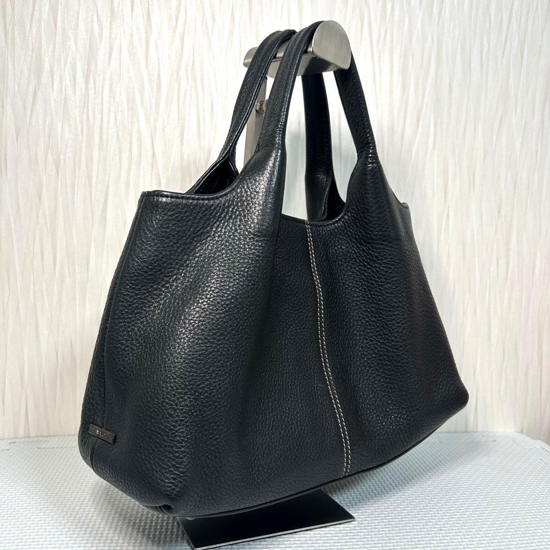 WAKO ワコウ 銀座和光 ブラック 黒 シボ革 レザー　ハンドバッグ