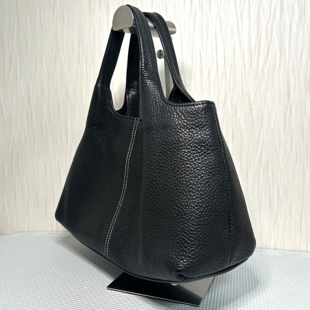 WAKO ワコウ 銀座和光 ブラック 黒 シボ革 レザー　ハンドバッグ