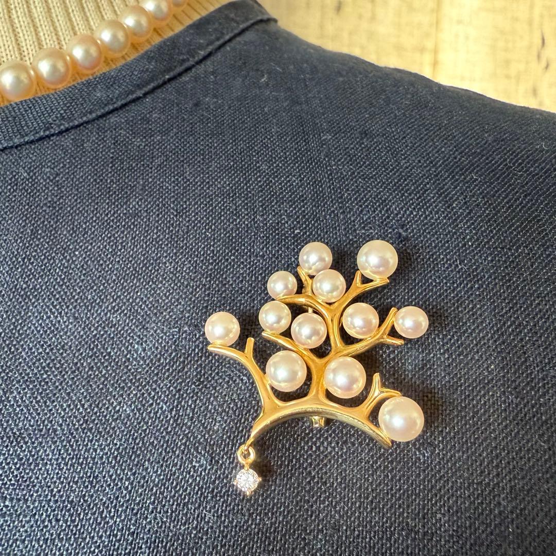 ミキモトK18アコヤパールダイヤ　幸福の木　ブローチ兼ペンダントトップ5.74g