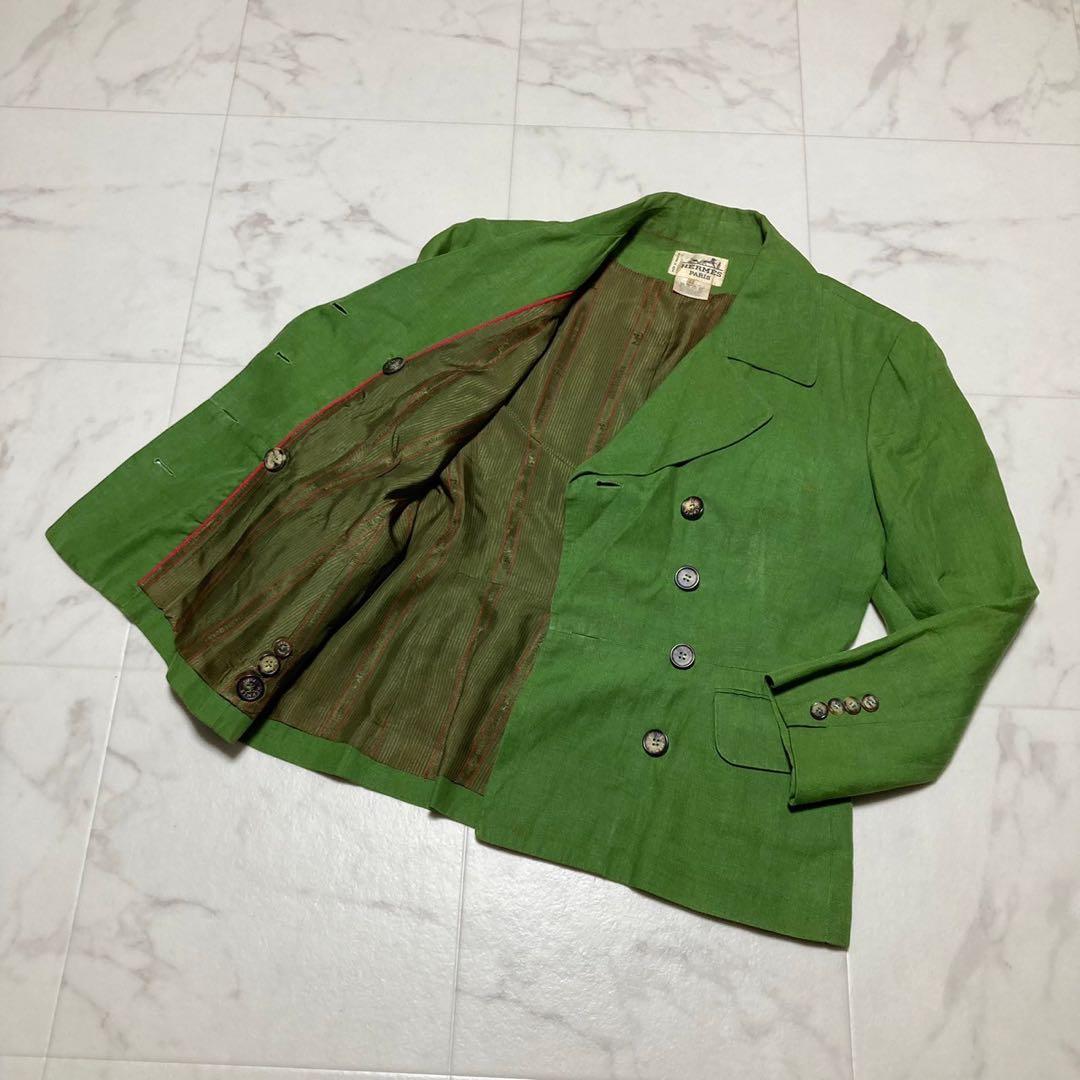 超希少　エルメス　スカートスーツ　サマースーツ　ダブルブレスト　リネン　40