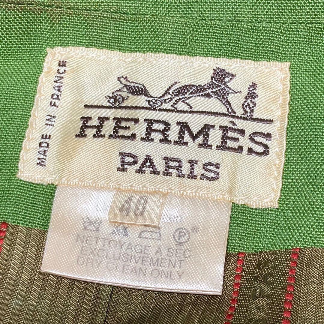 超希少　エルメス　スカートスーツ　サマースーツ　ダブルブレスト　リネン　40