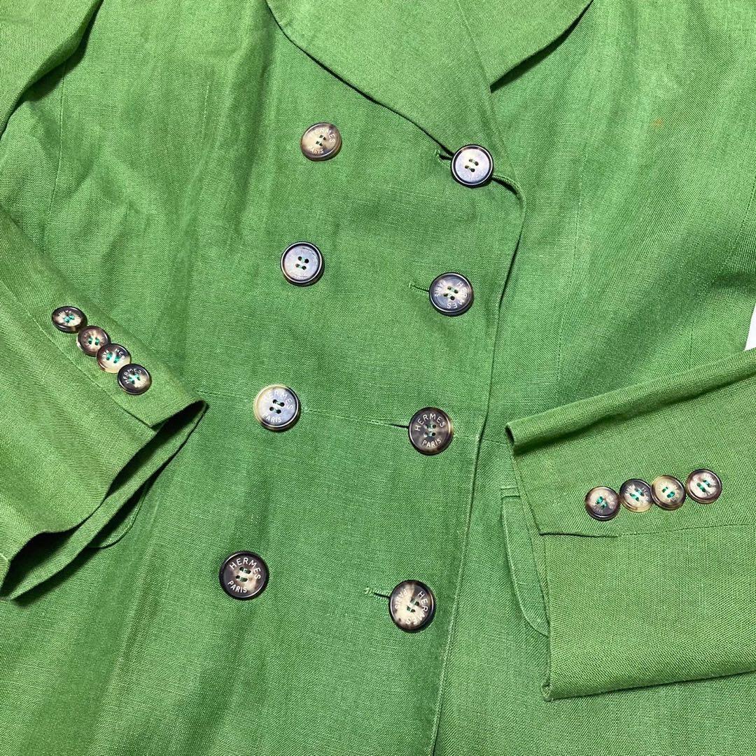 超希少　エルメス　スカートスーツ　サマースーツ　ダブルブレスト　リネン　40