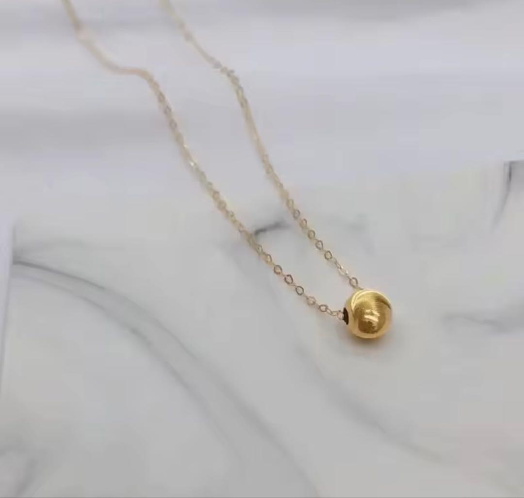 レディース 18K ゴールド ネックレス 純金ビーズ ペンダント