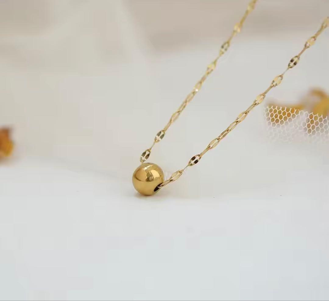 レディース 18K ゴールド ネックレス 純金ビーズ ペンダント