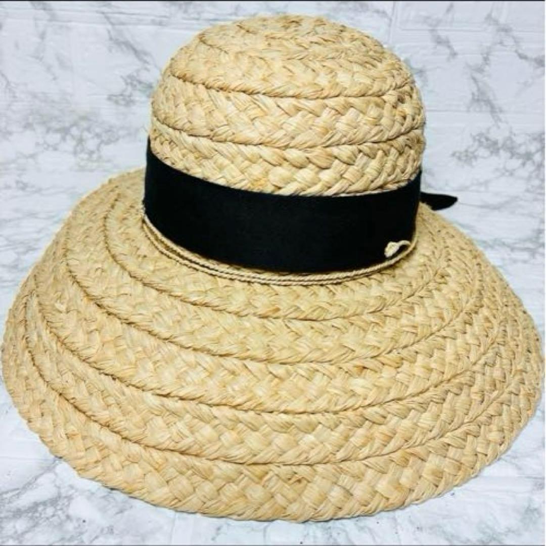 ★HELEN KAMINSKIヘレンカミンスキー 麦わら帽子 ラフィアリボン付き