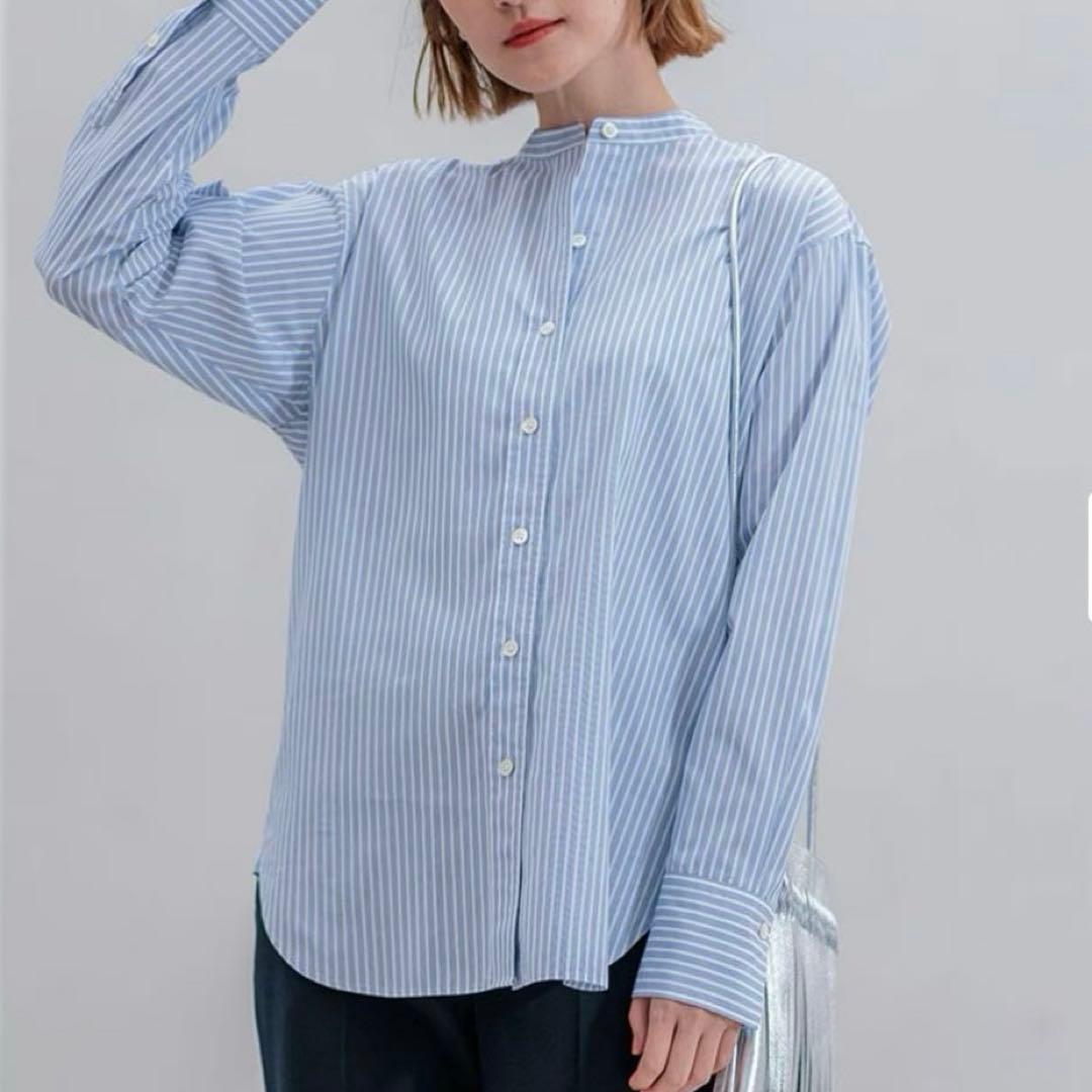 【新品】23区 CANCLINI バンドカラー シャツ ブルー ストライプ M