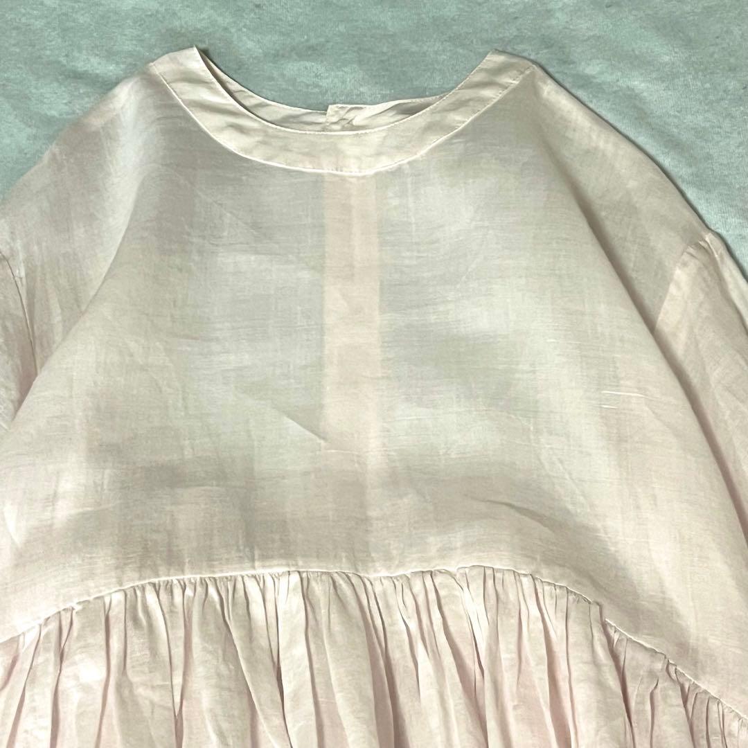 極美品❤️ビアズリー2wayリネンギャザーチュニックワンピース　ベビーピンク洗える