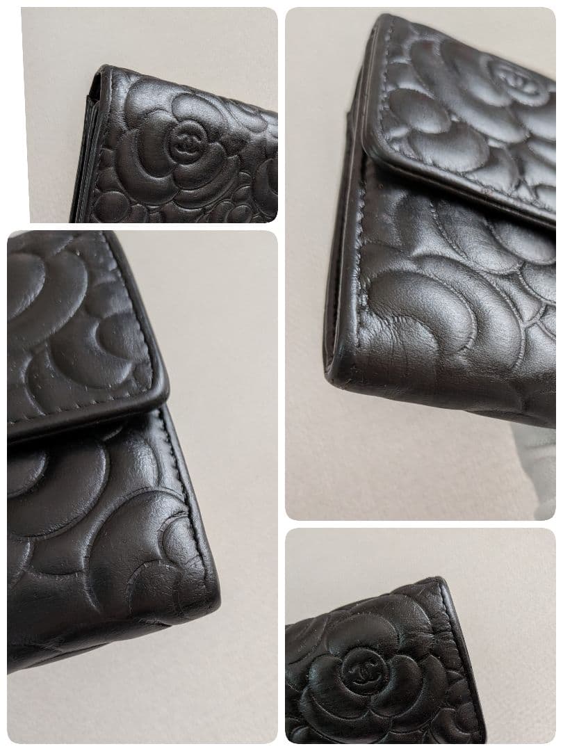 シャネル　フラワーココ型押し長財布　黒　ラムスキン　ショルダー　チェーン