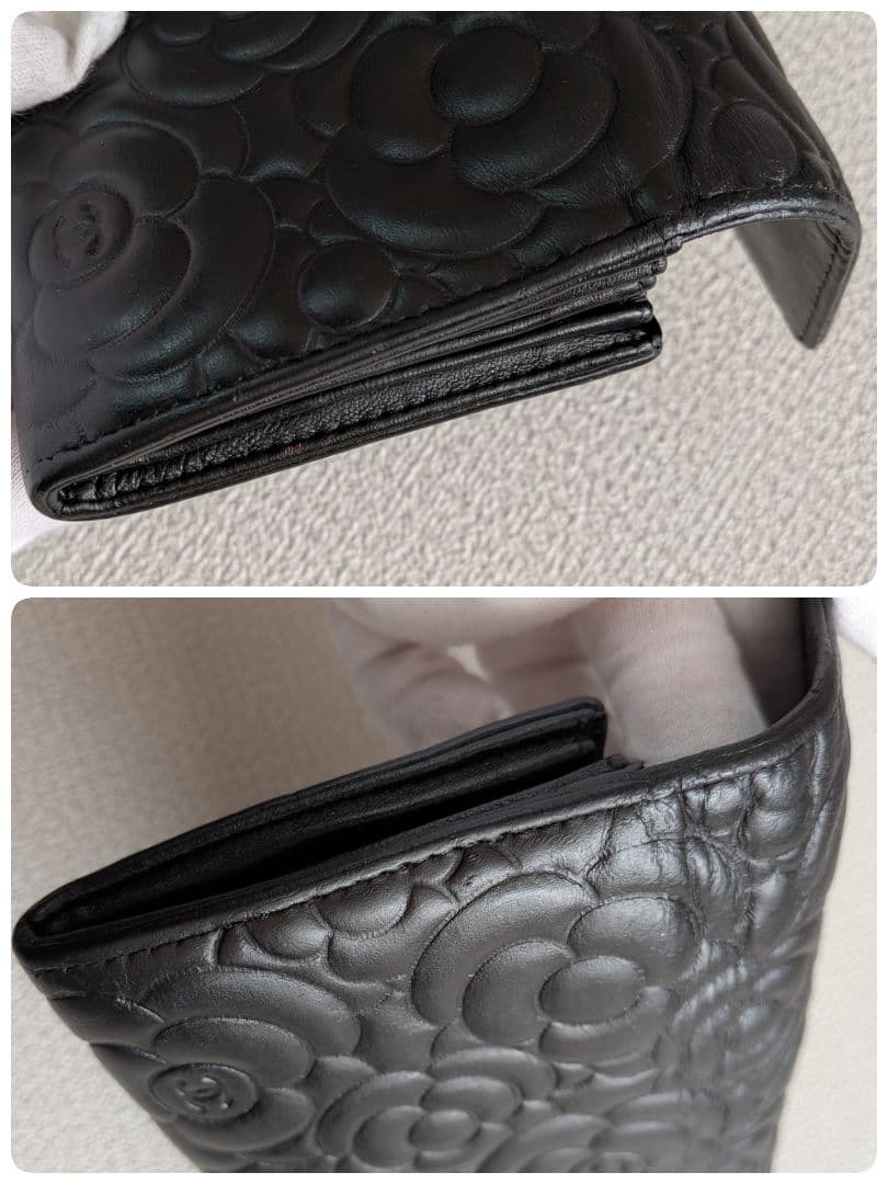 シャネル　フラワーココ型押し長財布　黒　ラムスキン　ショルダー　チェーン