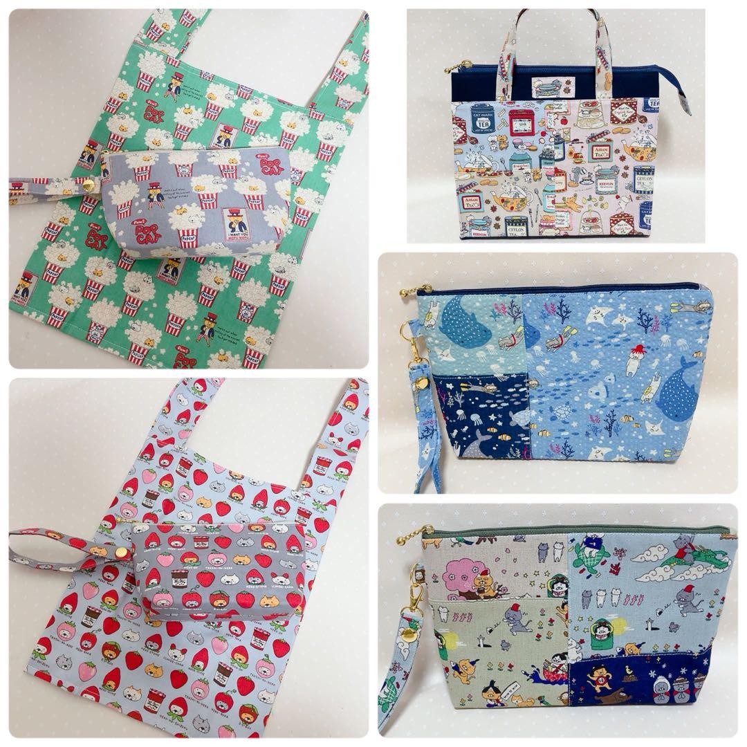 chibinyanco。 テントポーチ エコバッグ ねこ生地パッチワーク