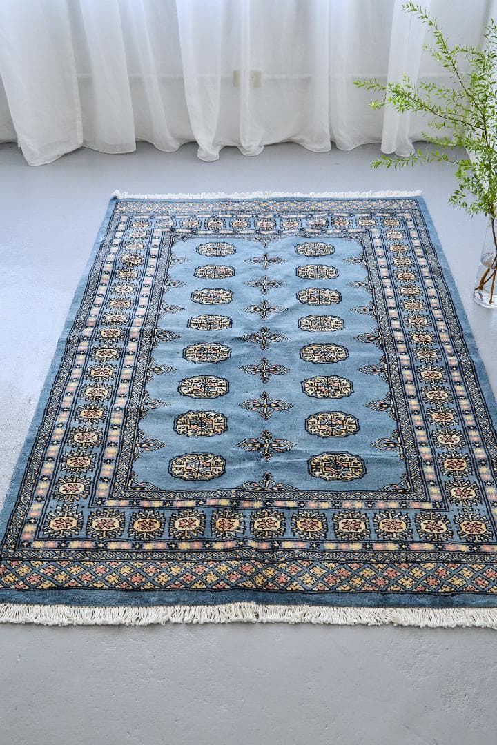 新品　トライバルラグ　ブハラ　ラホール産　（195×127cm) ブルー 青