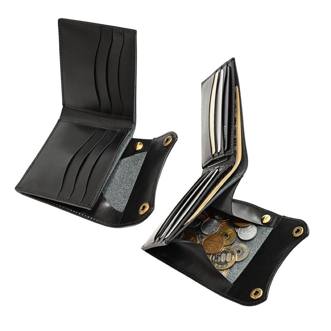 牛革コンパクトトラッカーウォレット レザーブラック カウハイド ミニショート財布