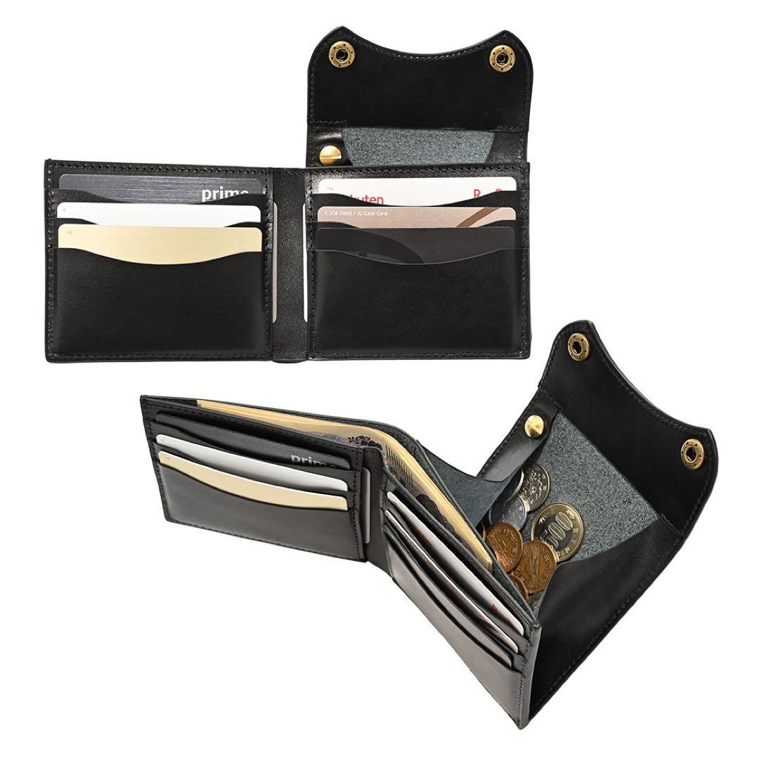 牛革コンパクトトラッカーウォレット レザーブラック カウハイド ミニショート財布