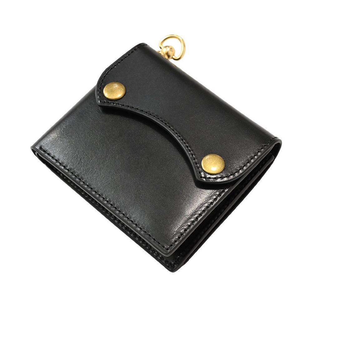 牛革コンパクトトラッカーウォレット レザーブラック カウハイド ミニショート財布