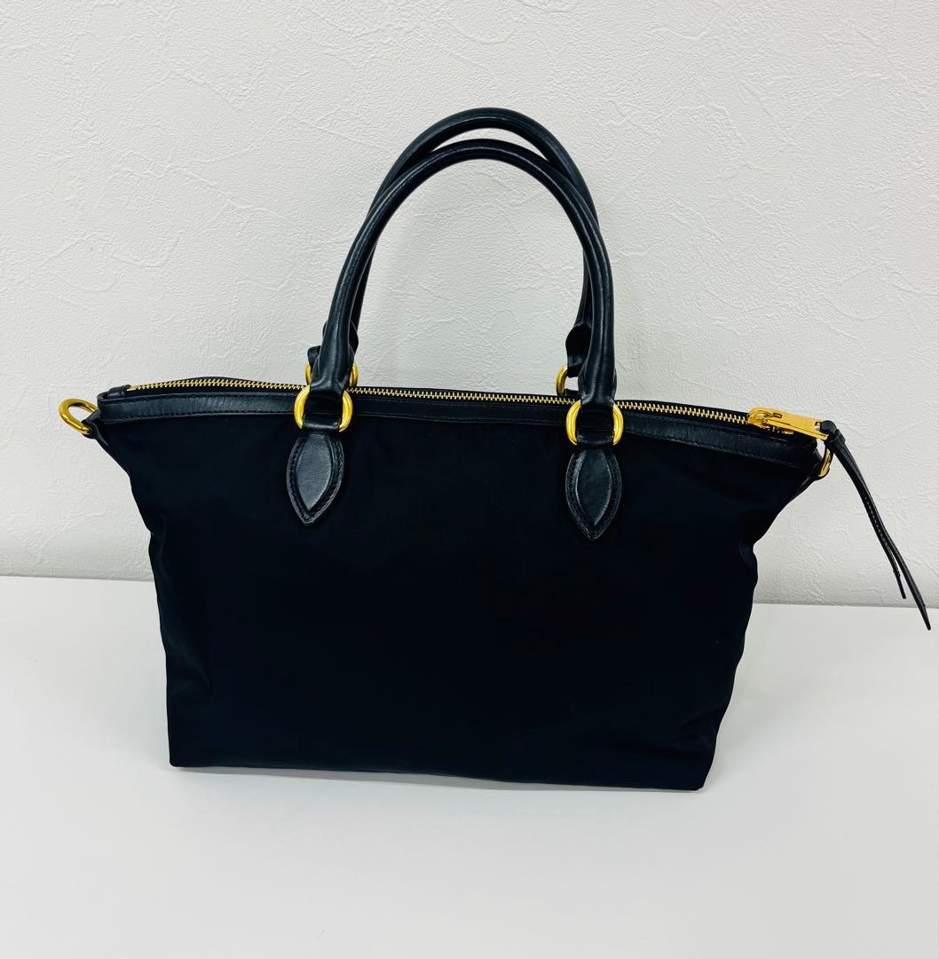 【美品】PRADA 黒 ナイロン レザー ハンドバッグ 2WAYショルダー付