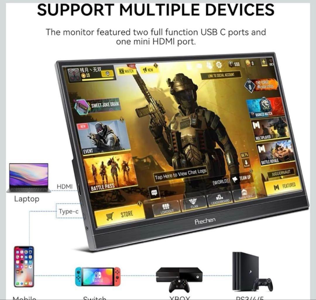 モバイル モニター タッチ スクリーン、15.6 インチ USBC ポータブル