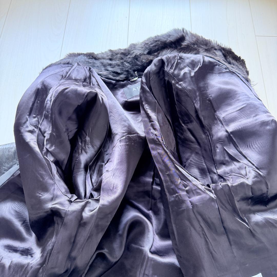 希少✨アドーア　ラビットファー ノーカラーコート 毛皮　エレガント　38