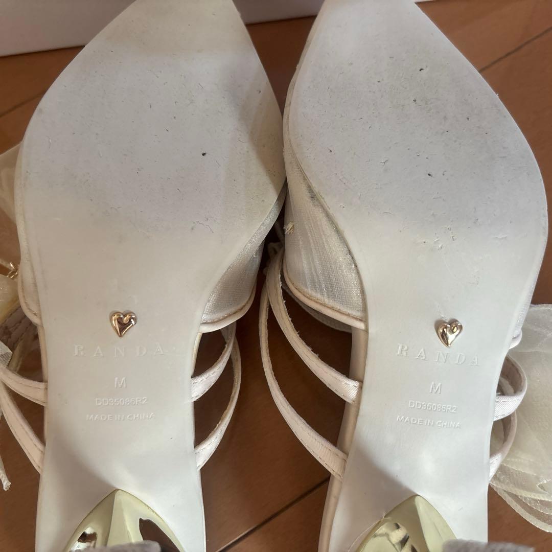 RANDA シフォンリボンハートミュールパンプス ブラック 白 Mサイズ