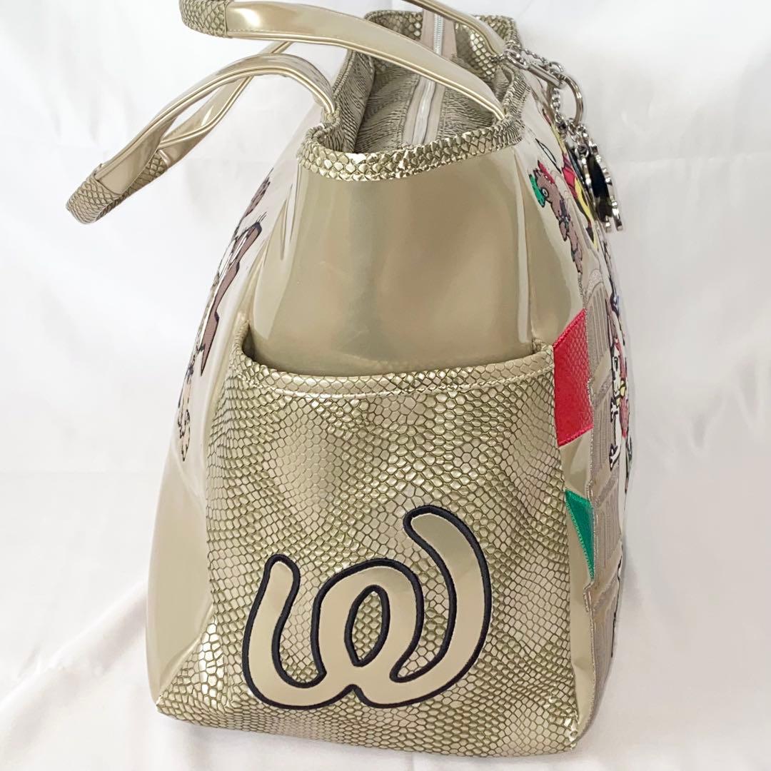 MUスポーツ ミエコウエサコ ゴルフ用 ボストンバッグ パテント ゴールド 刺繍
