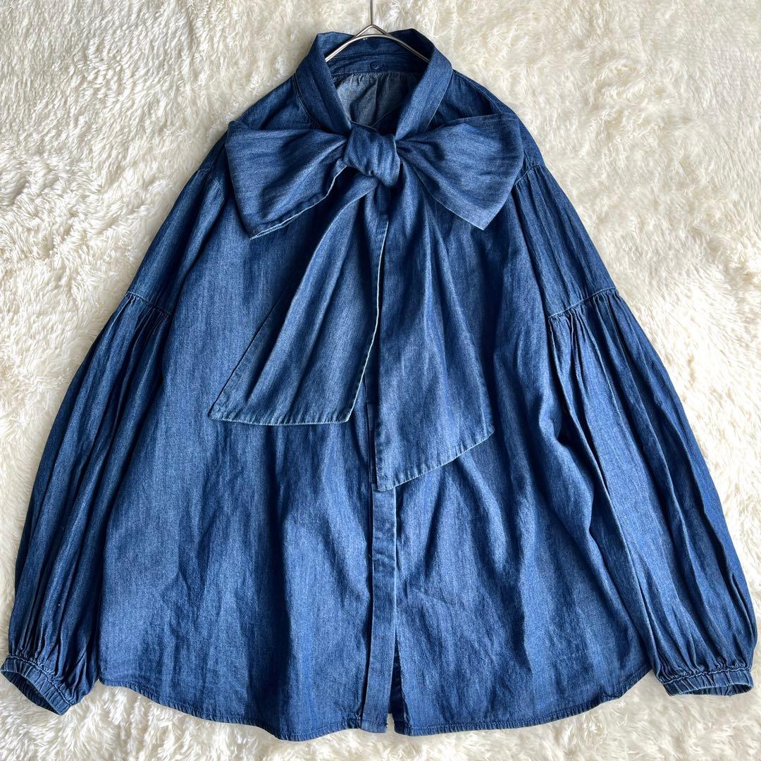 美品　Mila owen 2WAY デニムボウタイブラウス　ボリューム袖