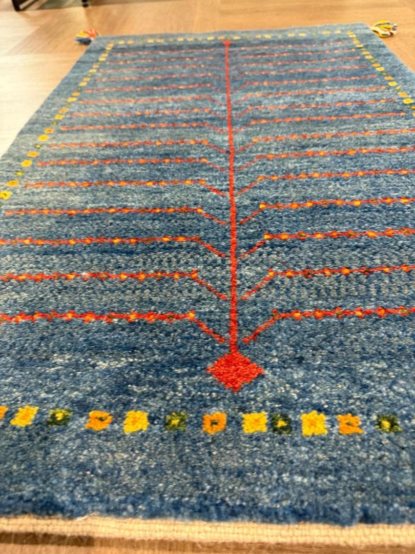 ギャッベ 90x62cm ペルシャ絨毯 手織り ギャベ 玄関マットラグ 絨毯