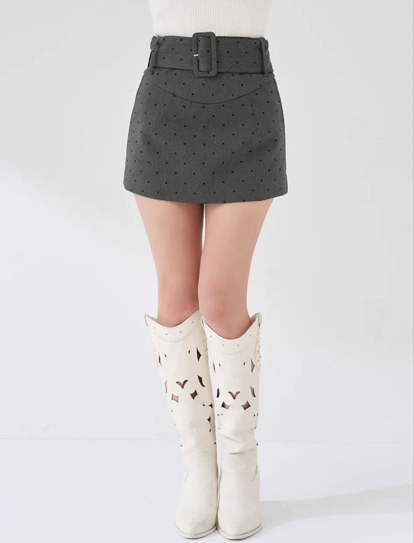 Darich シェイプラインベルトドットミニスカート