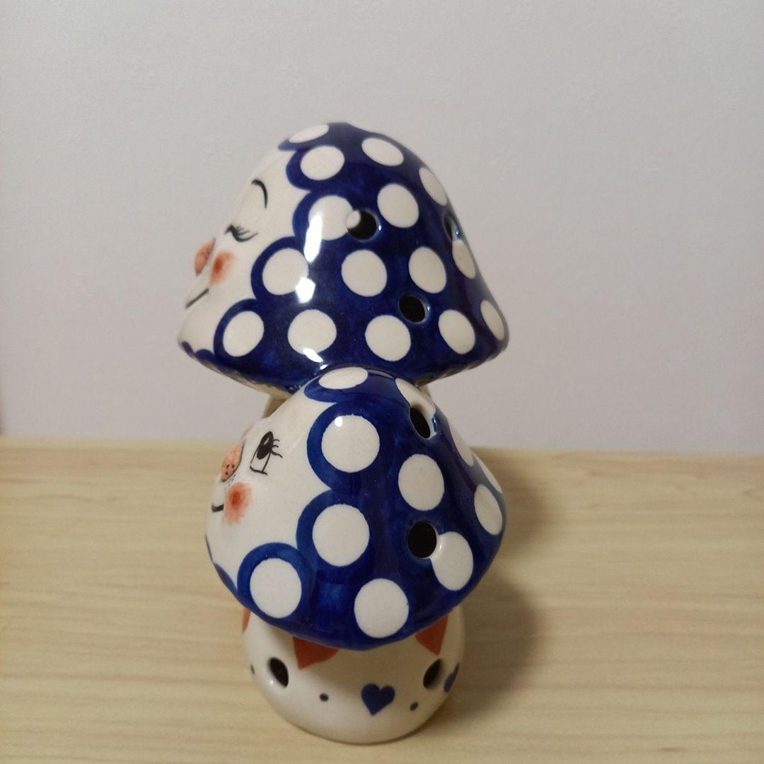 ポーリッシュポタリー　きのこ　キャンドルホルダー