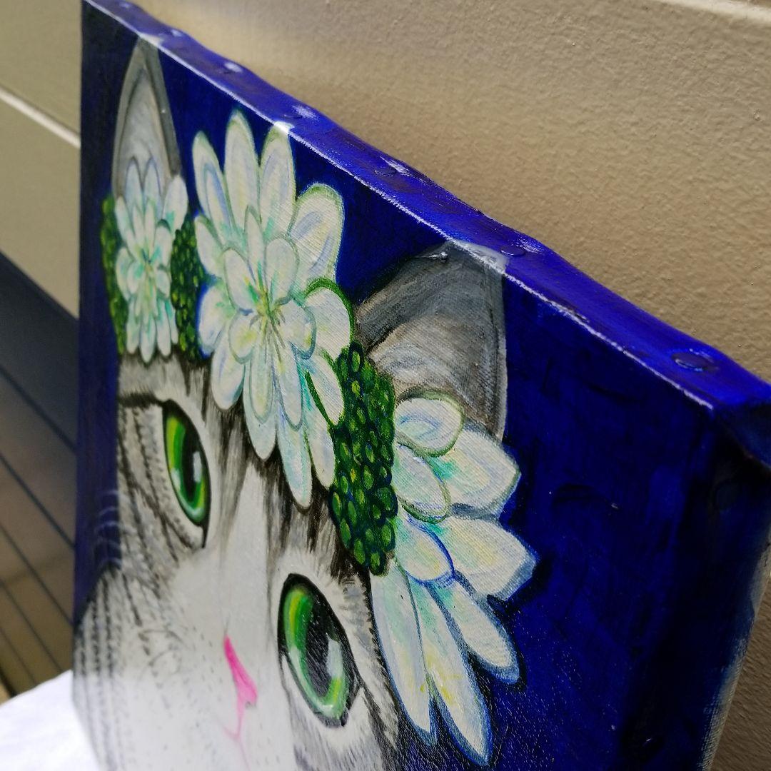 油絵　専用　花冠の猫　サバトラ白ちゃん