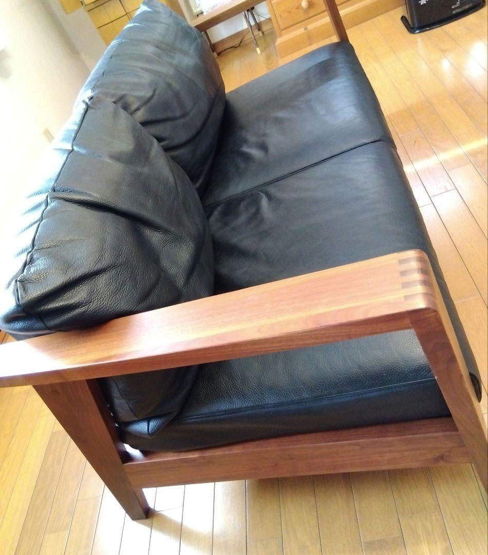 黒レザー2人掛けソファ本革本皮モダンアンティークカリモクアクタスインダストリアル