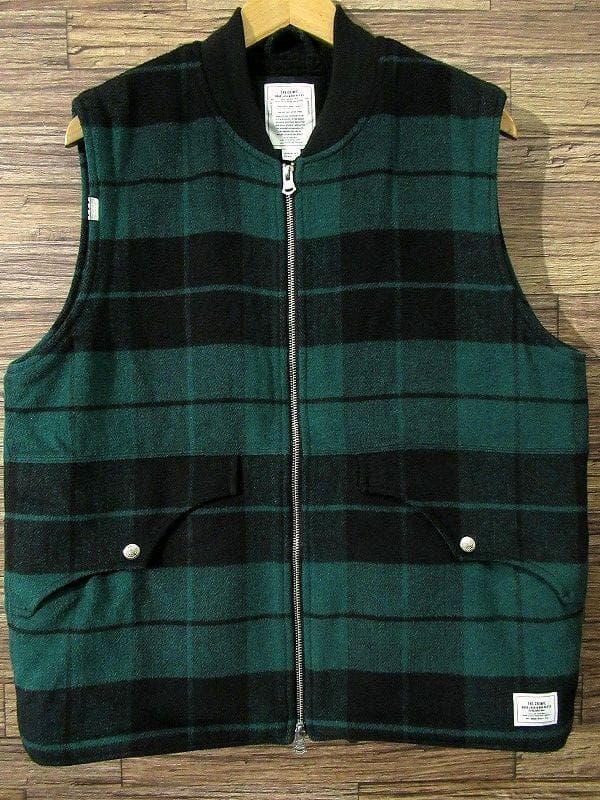 XL 20AW クライミー 総裏ボア チェック ボア ダブルジップ ベスト 緑黒