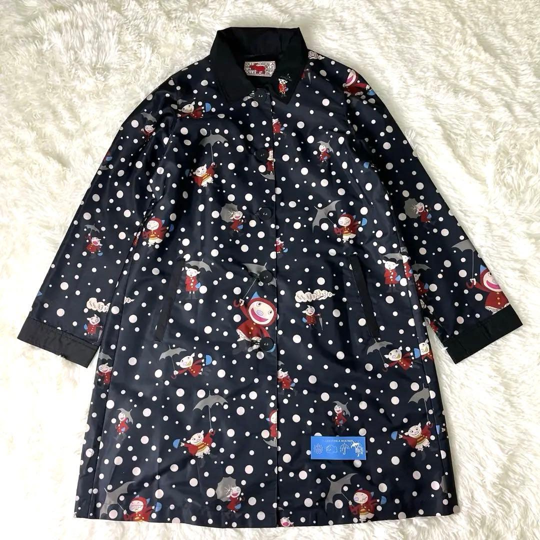 美品✨アルベロベロ　レインコート　ブラック　ぶたさん　総柄　刺繍