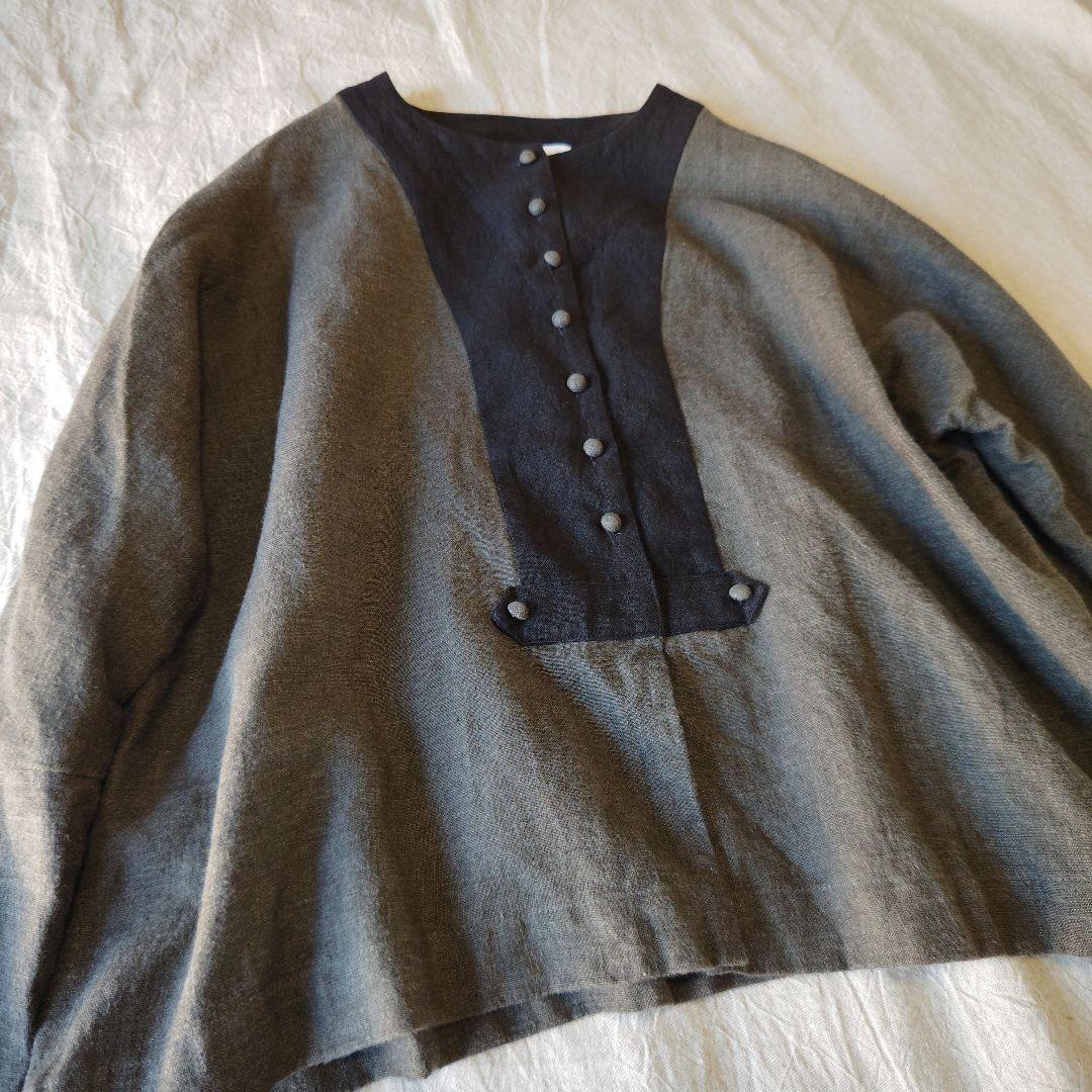 MAGALI マガリ ブラッシュドベルギーリネンカーディガン チャコール