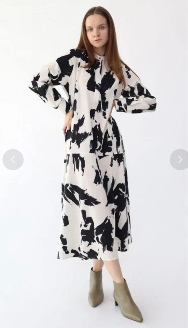 Aga インクアートプリントロングワンピース