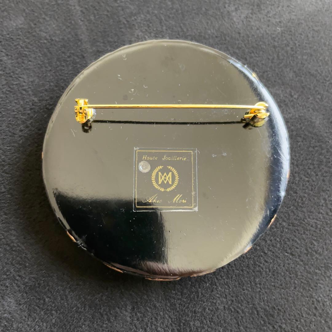 【18】AKIO MORI 珊瑚と金彩のブローチ　ヴィンテージ　レア