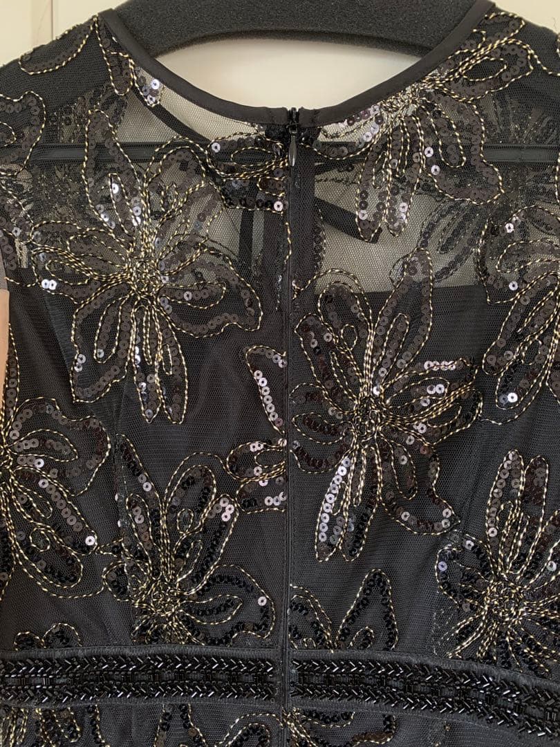 【LEJA】スパンコールフラワーリボンチュールワンピースドレス