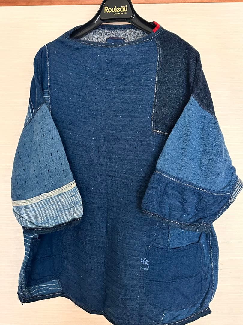 藍職人 野良着馬T-S パッチワーク 半袖シャツ ダークブルー