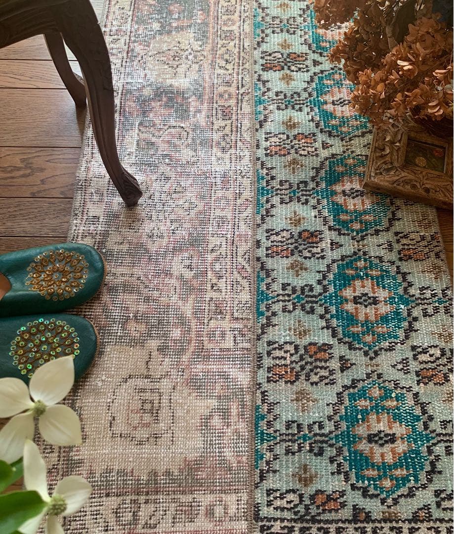 ランナー　モロッカンタイル　120×58パッチワーク　トルコヴィンテージラグ