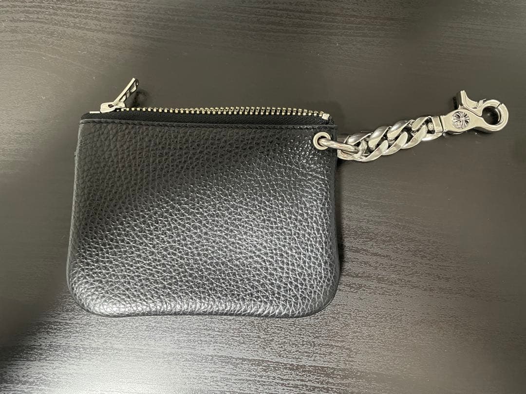 ブラックレザーミニ財布 チェーン付き