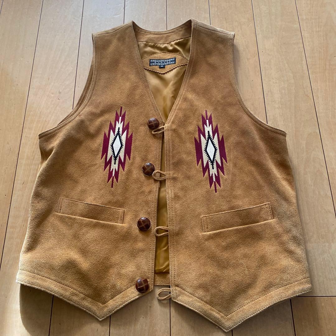 ネイティブ柄 チマヨ レザーベスト M スエード 牛革 90s ヴィンテージ