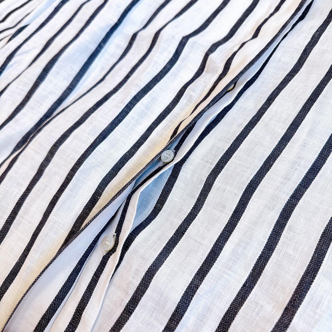 エスマックスマーラ ロングシャツ リネン100% ストライプ ハンガーループ　L